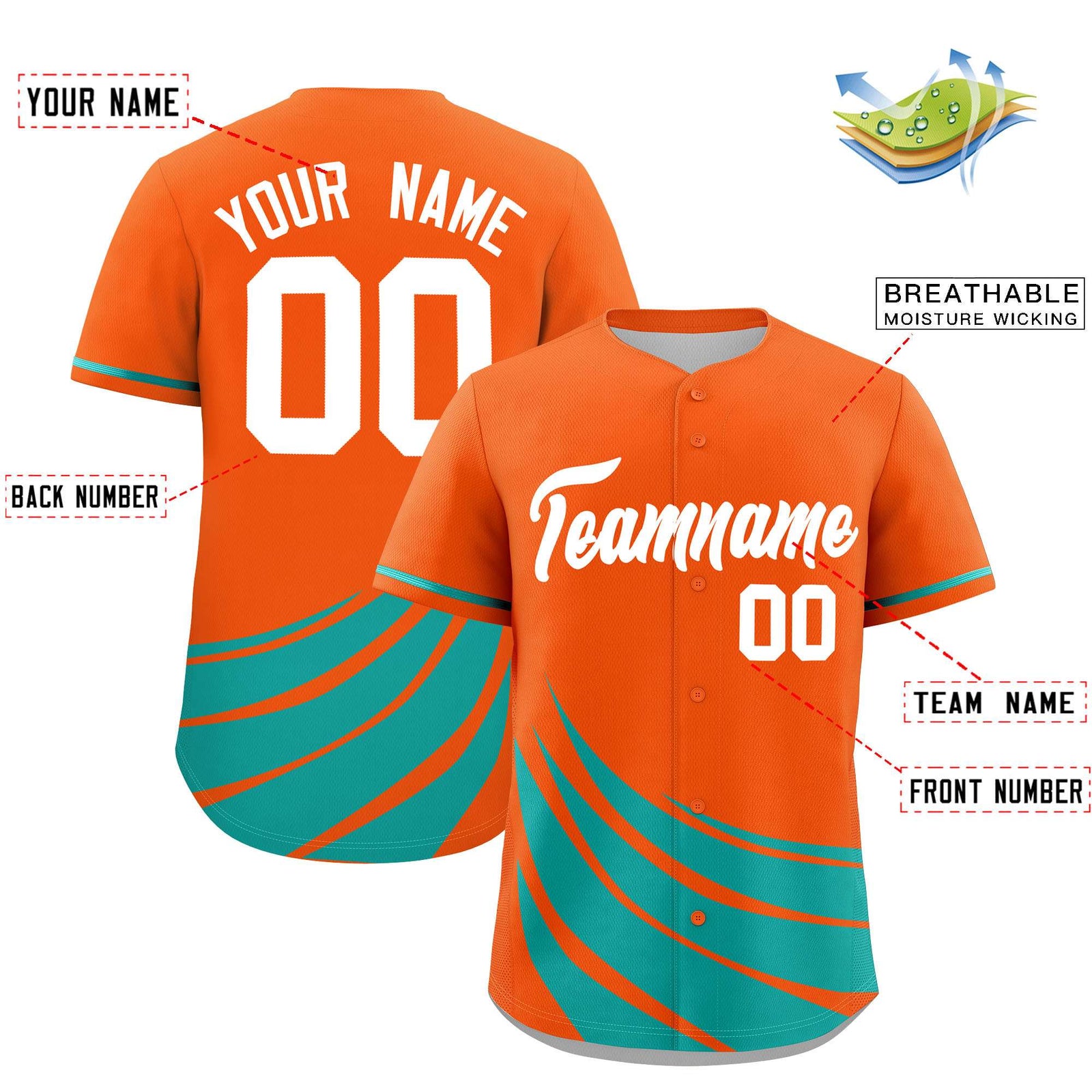 Custom Orange Aqua Wind Mark Graffiti Pattern Authentic Baseball Jersey