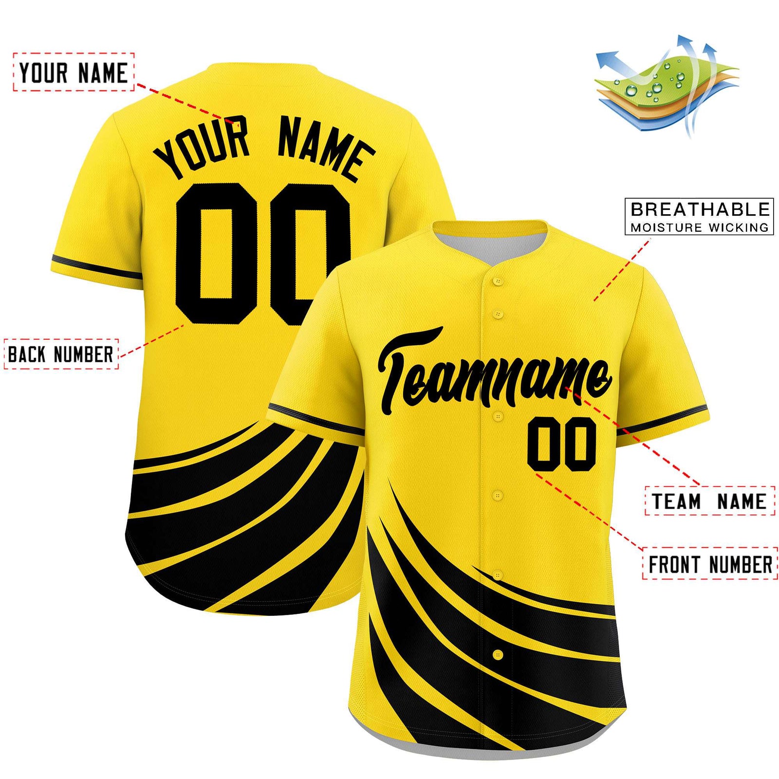 Custom Yellow Black Wind Mark Graffiti Pattern Authentic Baseball Jersey