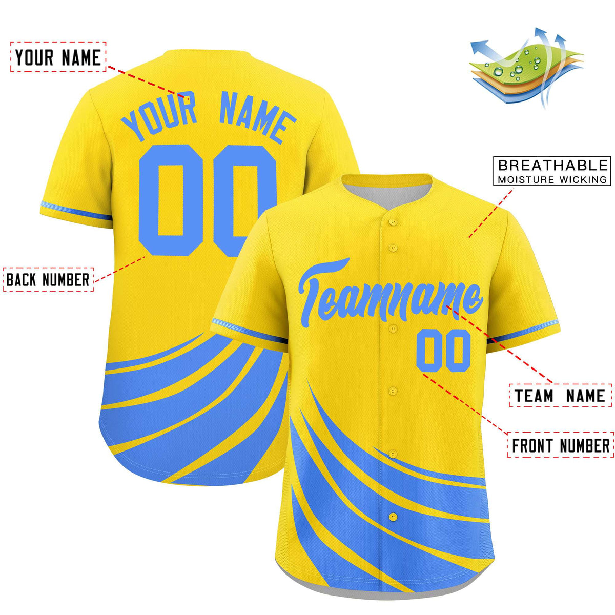 Custom Yellow Light Blue Wind Mark Graffiti Pattern Authentic Baseball Jersey