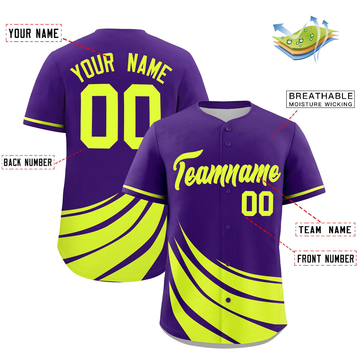 Custom Purple Fluorescent Green Wind Mark Graffiti Pattern Authentic Baseball Jersey