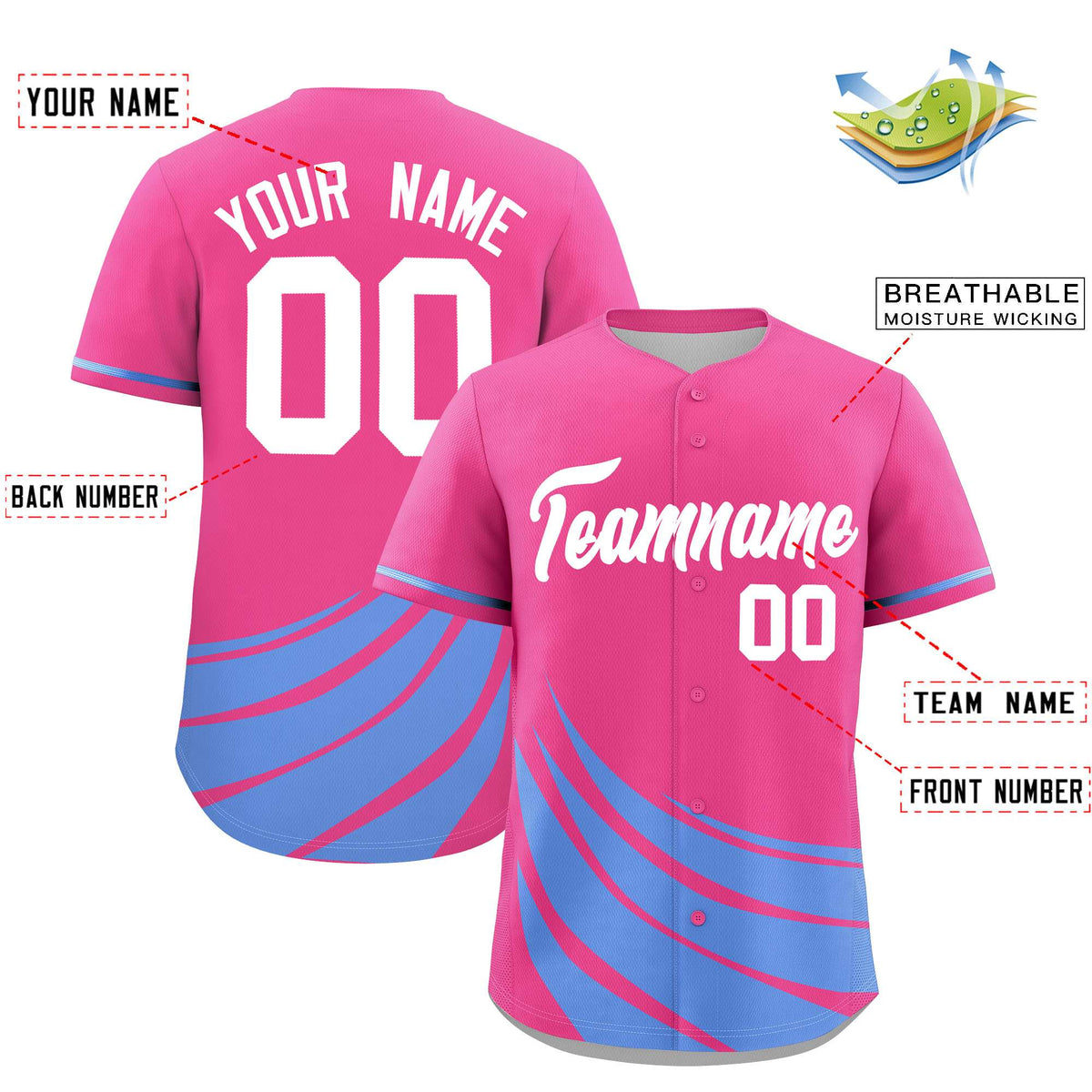 Custom Pink Light Blue Wind Mark Graffiti Pattern Authentic Baseball Jersey