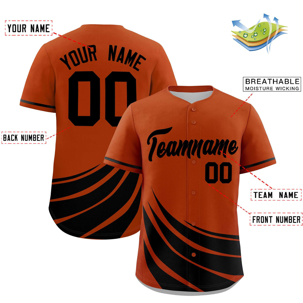 Custom Texas Orange Black Wind Mark Graffiti Pattern Authentic Baseball Jersey