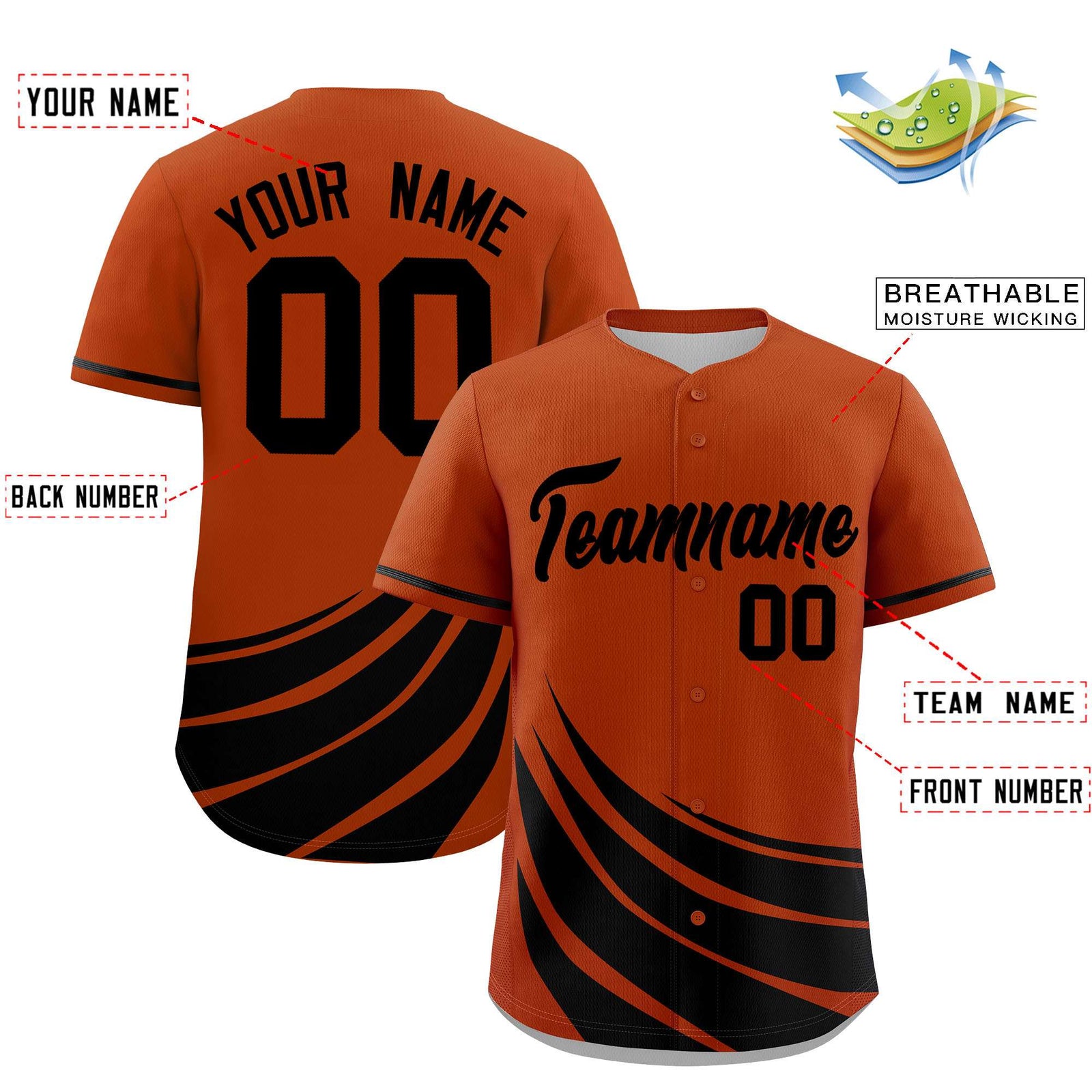Custom Texas Orange Black Wind Mark Graffiti Pattern Authentic Baseball Jersey