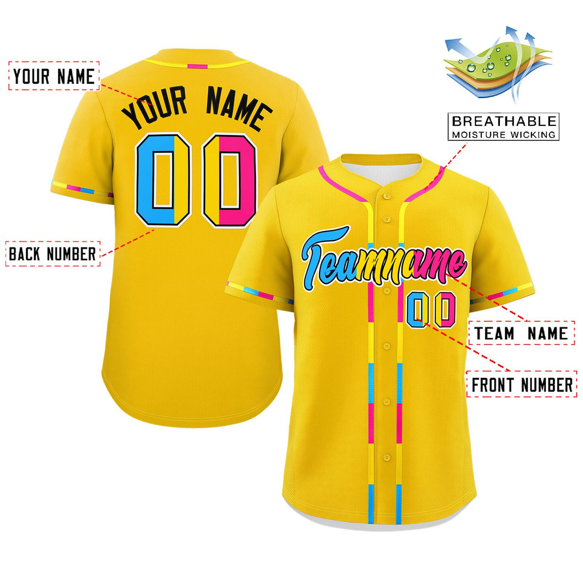 Custom Gold Pansexuality For Pride Month Classic Style Authentic Baseball Jersey