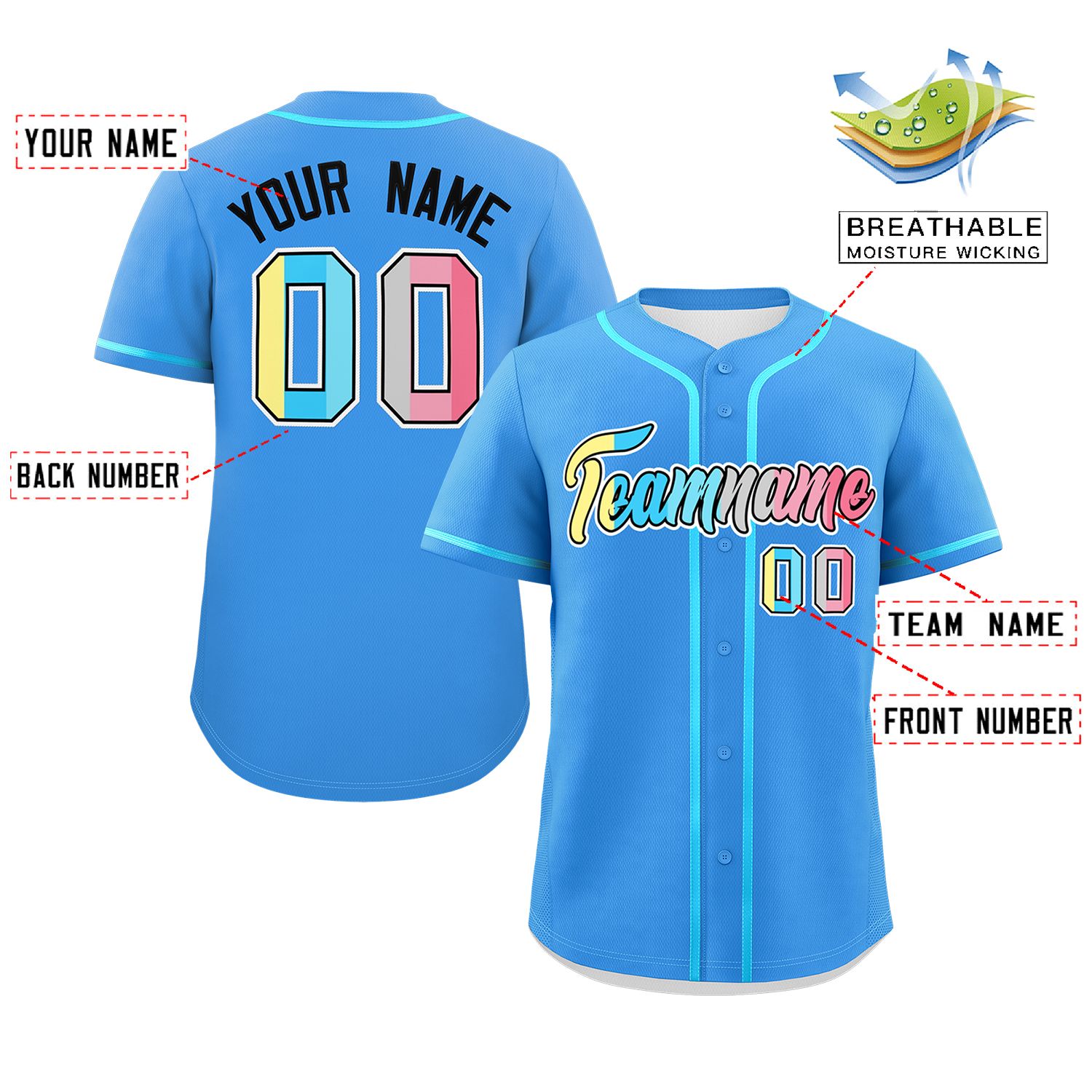 Custom Powder Blue Genderflux For Pride Month Classic Style Authentic Baseball Jersey