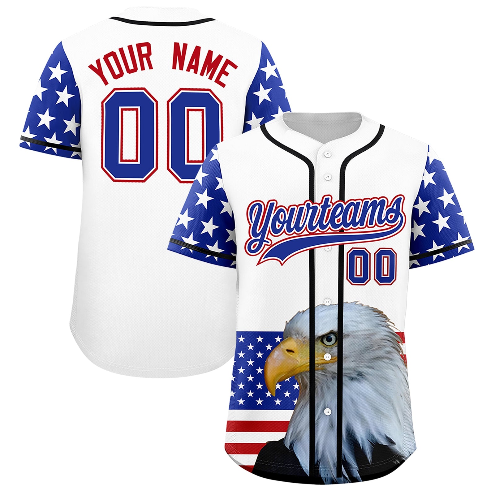Custom White Royal Blue Red American Flag Graffiti Pattern Split Fashion Independence Day Quick Dry Baseball Jersey| KXKSHOP