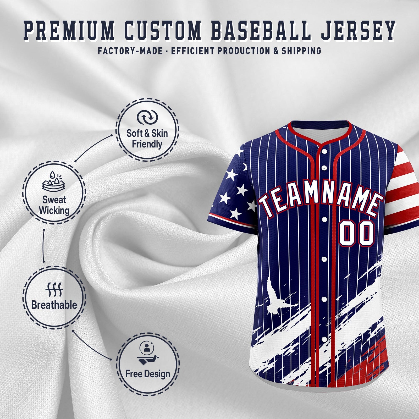Custom Navy Graffiti Pattern Independence Day Baseball Jersey| KXKSHOP