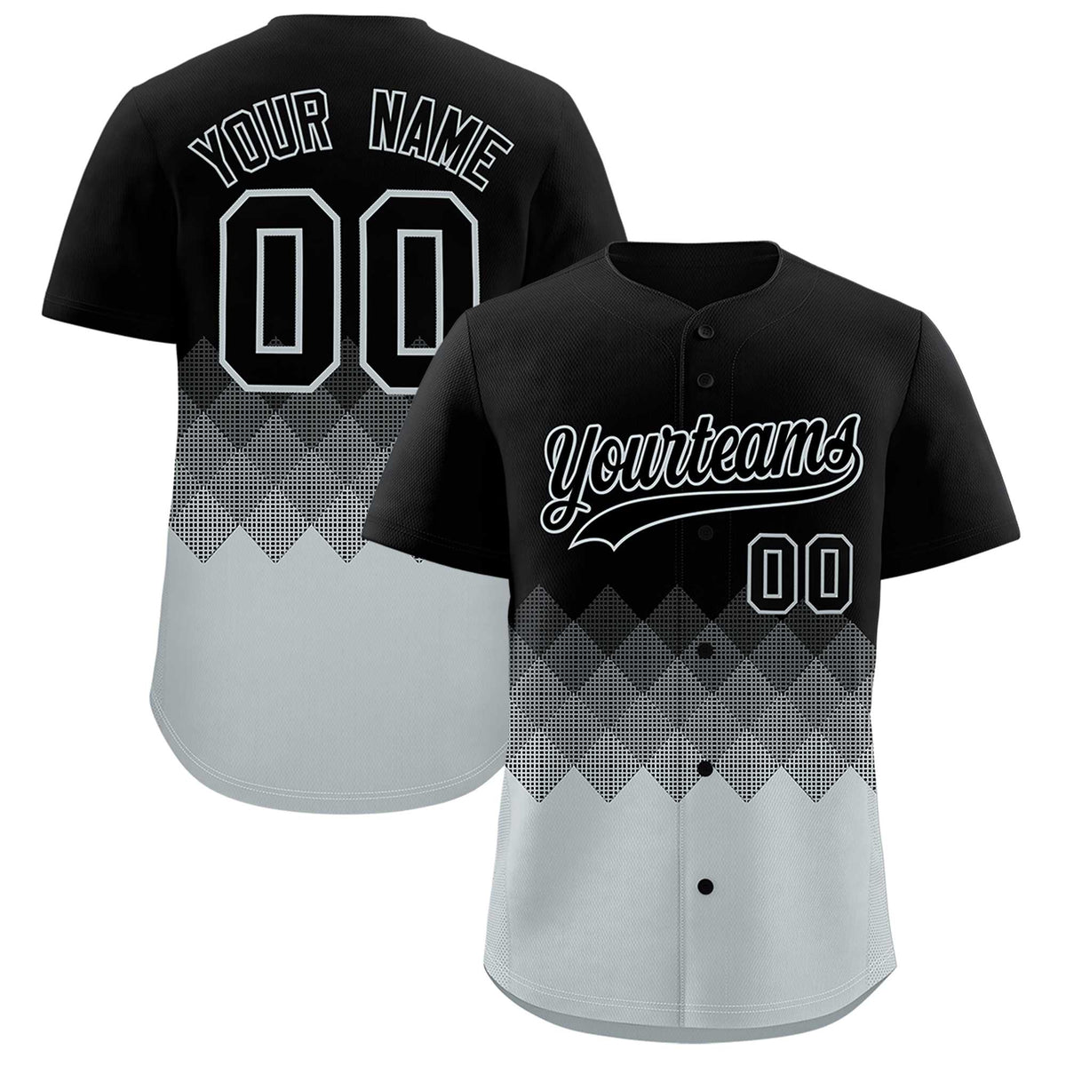 Custom Black Silver Grid Blur Pattern Authentic Baseball Jersey