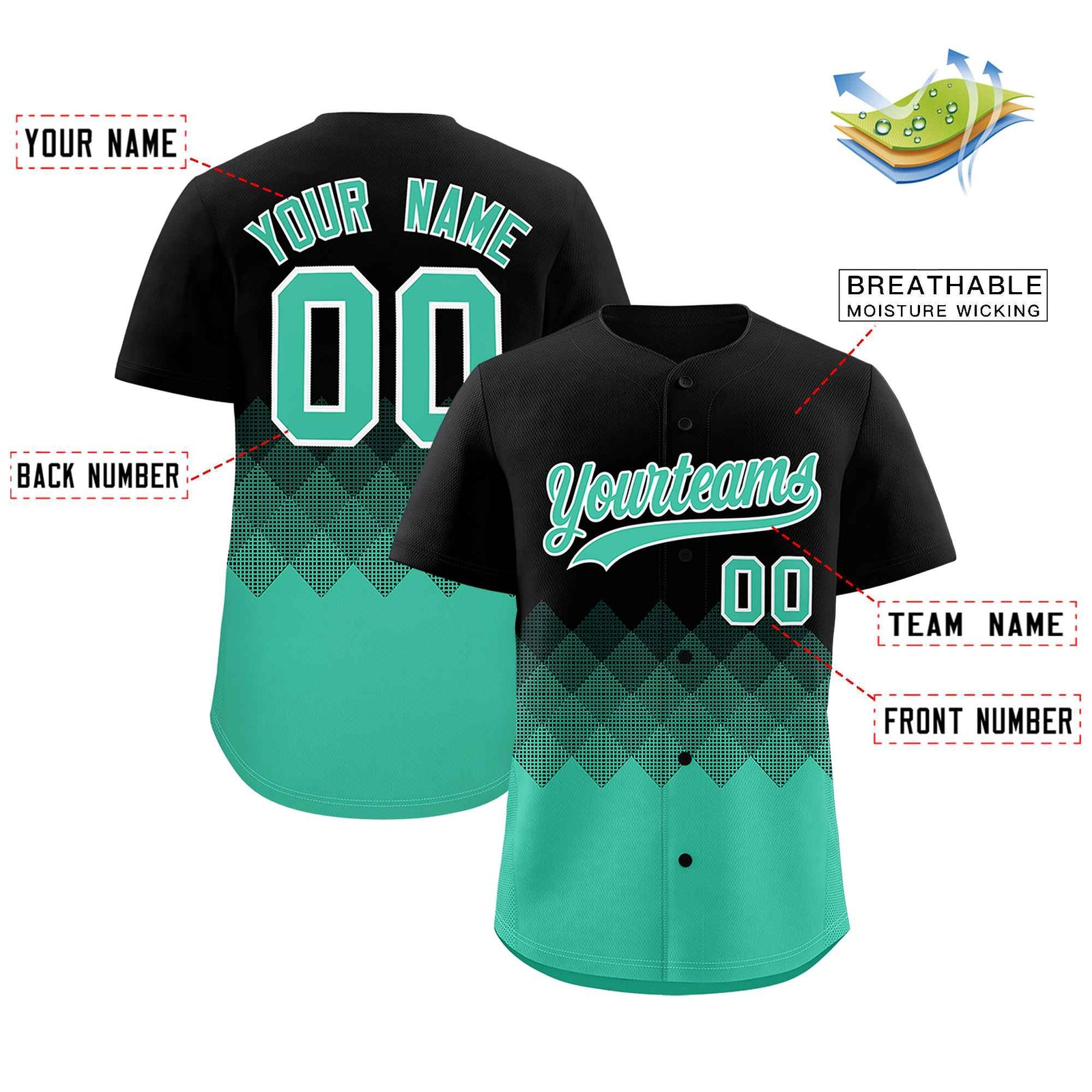 Custom Black Bright Green Grid Blur Pattern Authentic Baseball Jersey