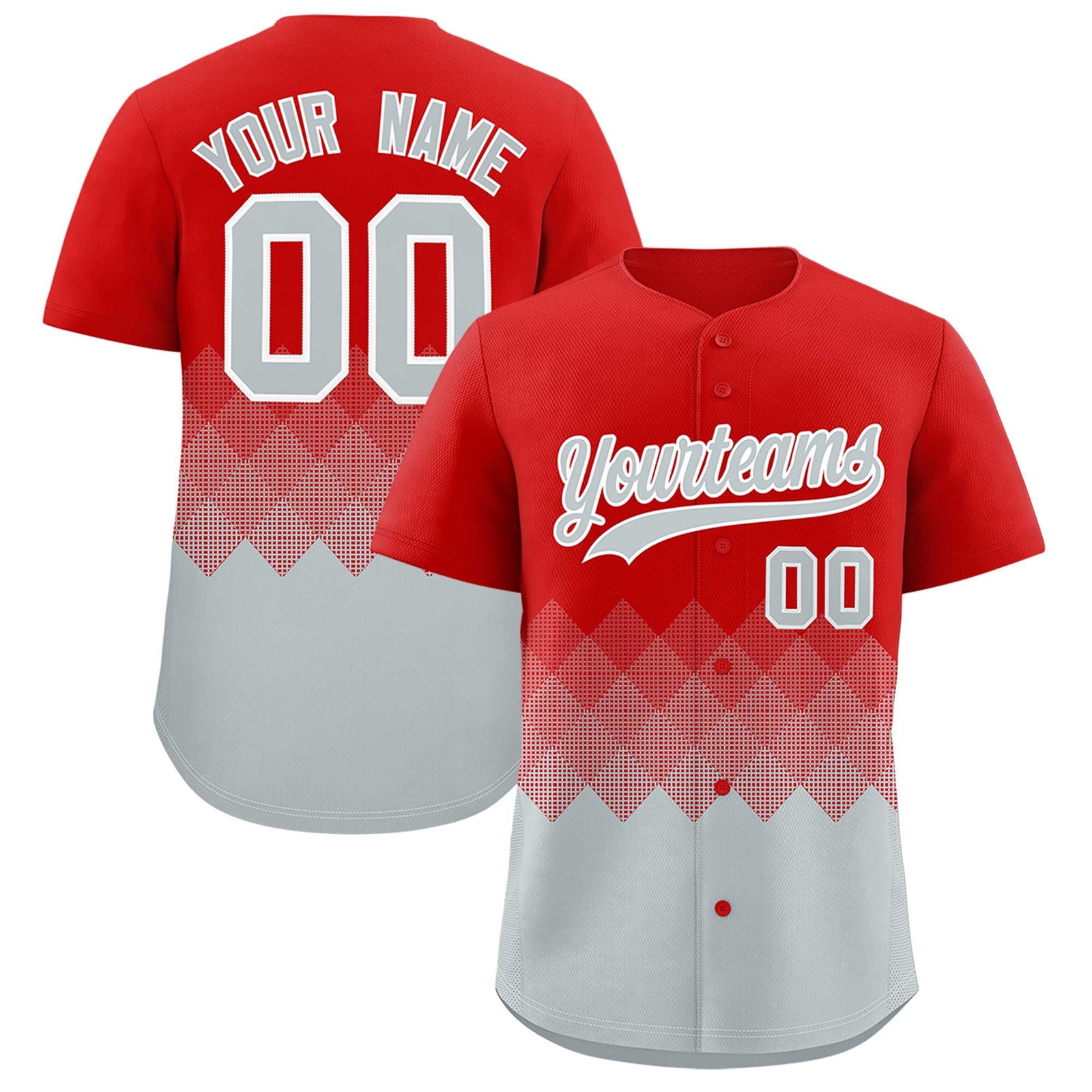 Custom Red Silver Grid Blur Pattern Authentic Baseball Jersey