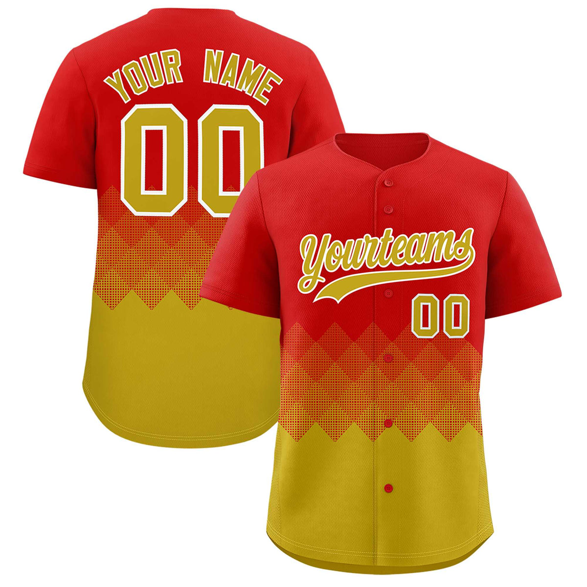Custom Red Old Gold Grid Blur Pattern Authentic Baseball Jersey
