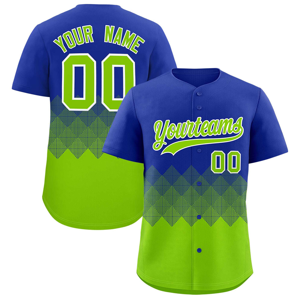 Custom Royal Neon Green Grid Blur Pattern Authentic Baseball Jersey