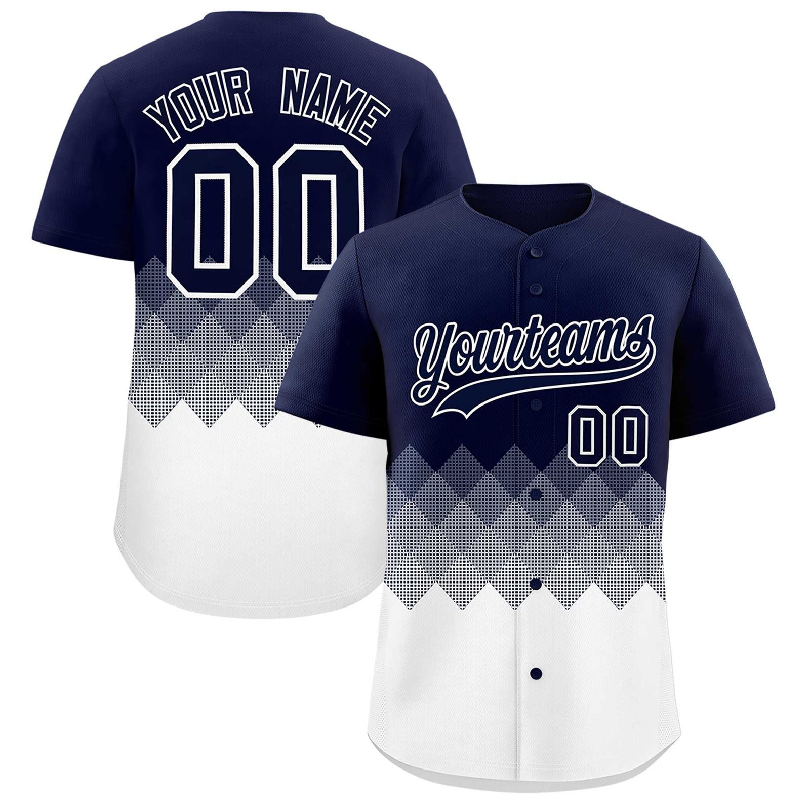 Custom Navy White Grid Blur Pattern Authentic Baseball Jersey