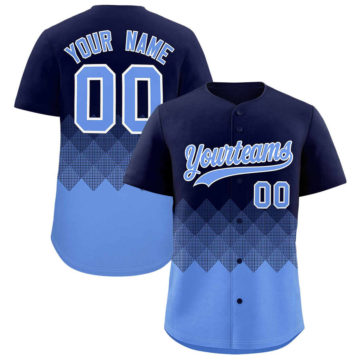 Custom Navy Powder Blue Grid Blur Pattern Authentic Baseball Jersey