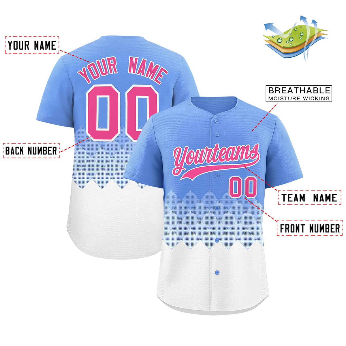 Custom Light Blue White Grid Blur Pattern Authentic Baseball Jersey