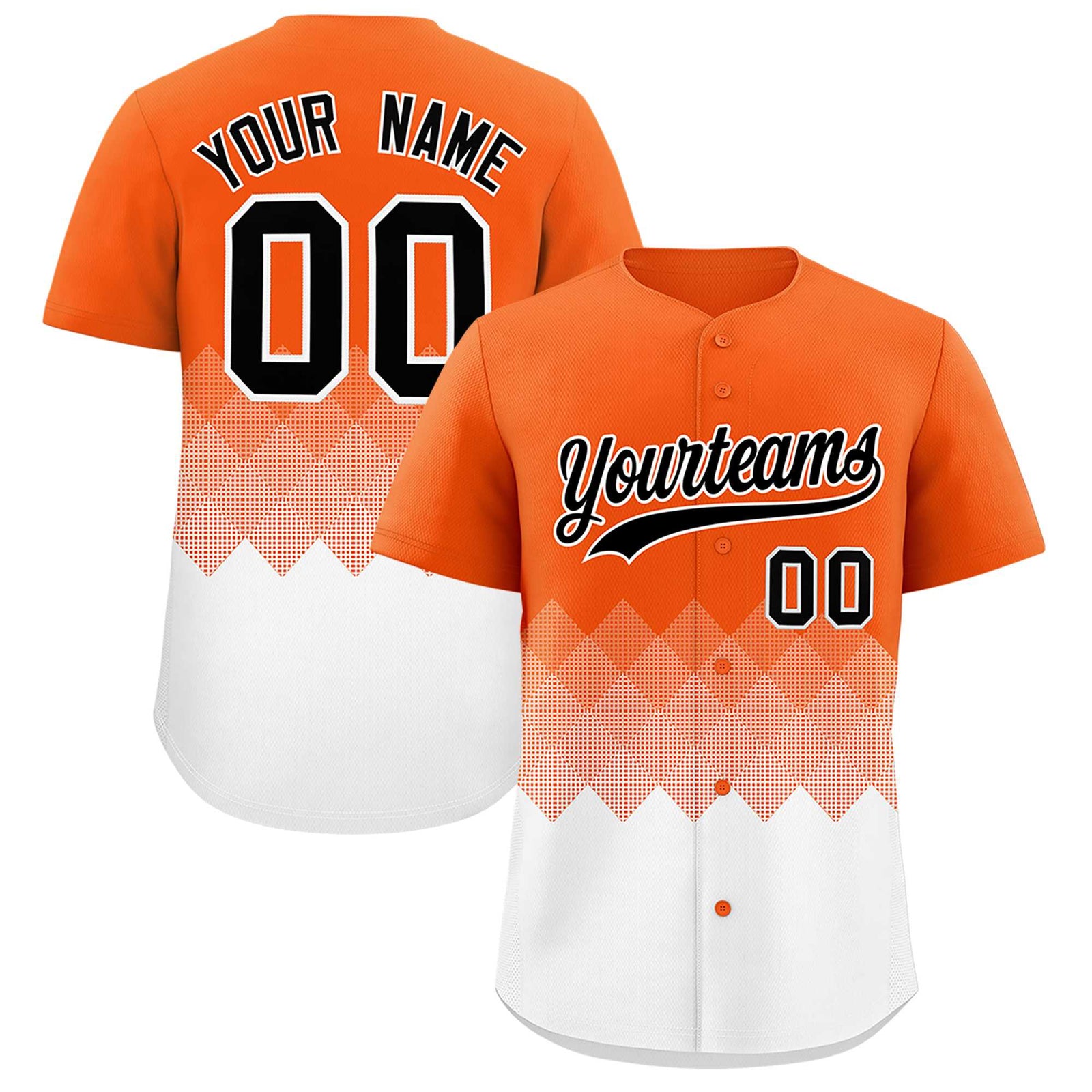 Custom Orange White Grid Blur Pattern Authentic Baseball Jersey