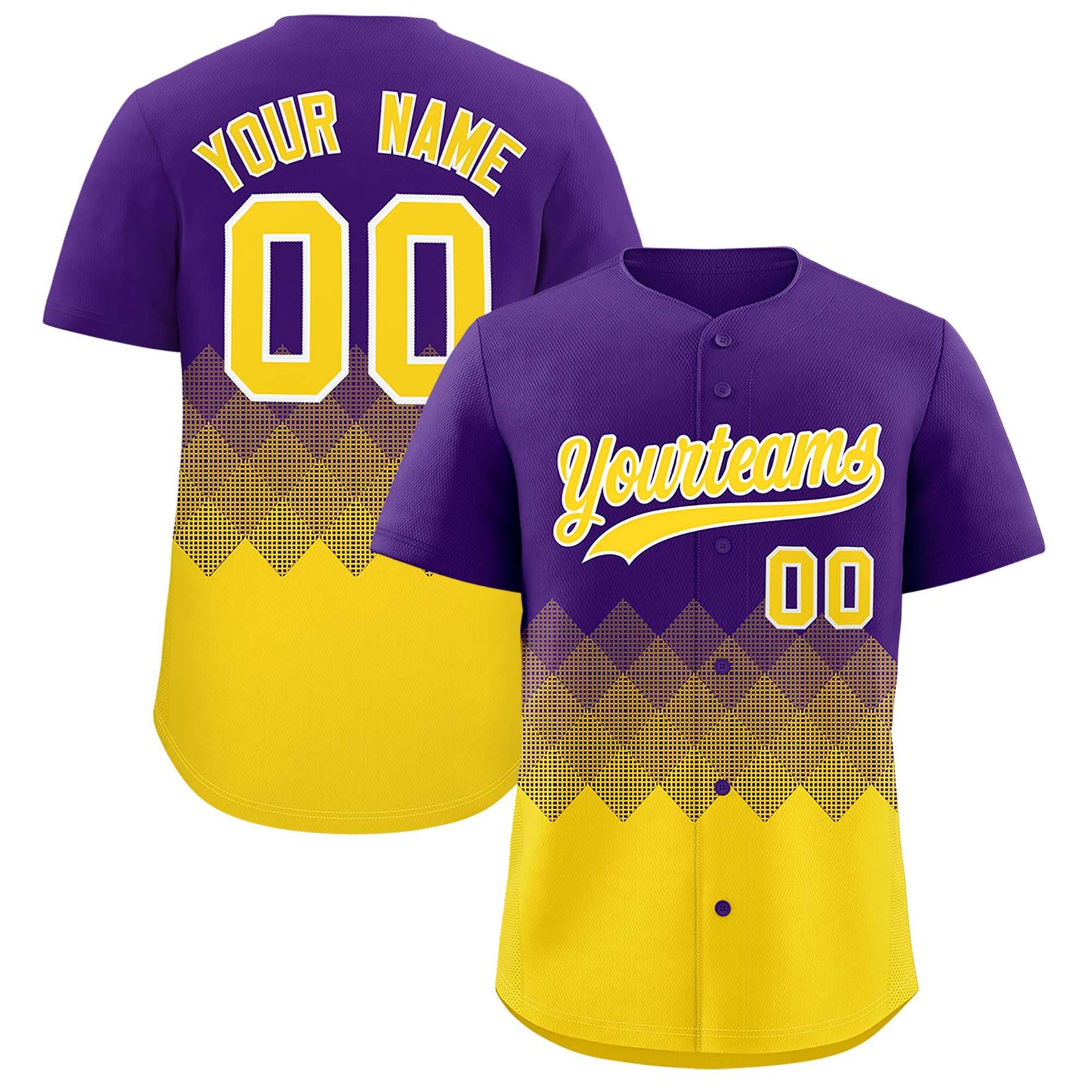Custom Purple Gold Grid Blur Pattern Authentic Baseball Jersey