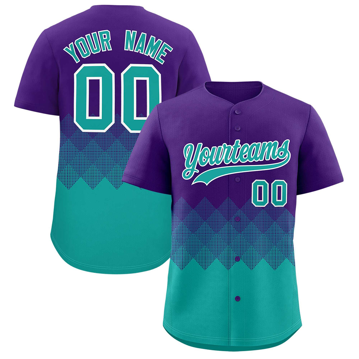 Custom Purple Aqua Grid Blur Pattern Authentic Baseball Jersey