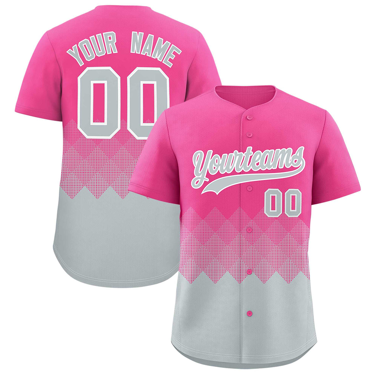 Custom Pink Silver Grid Blur Pattern Authentic Baseball Jersey