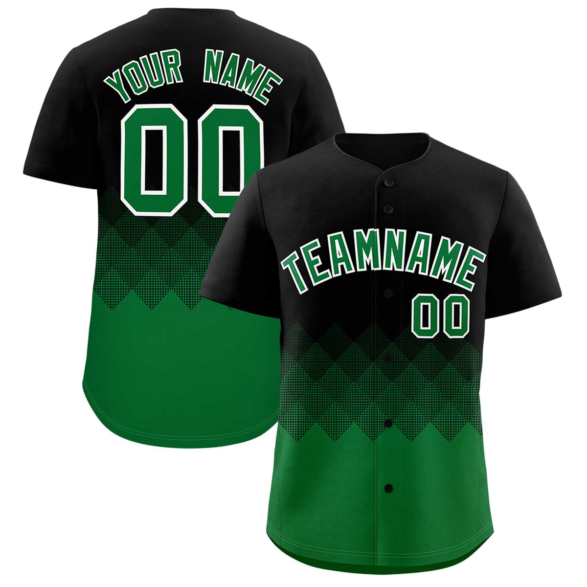 Custom Black Kelly Green Grid Blur Pattern Authentic Baseball Jersey