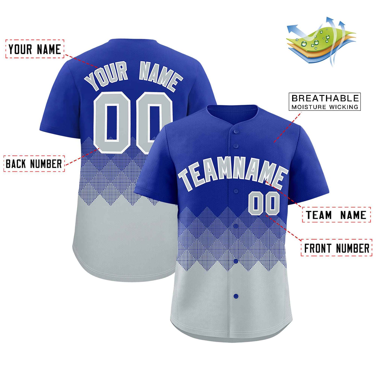 Custom Royal White Grid Blur Pattern Authentic Baseball Jersey