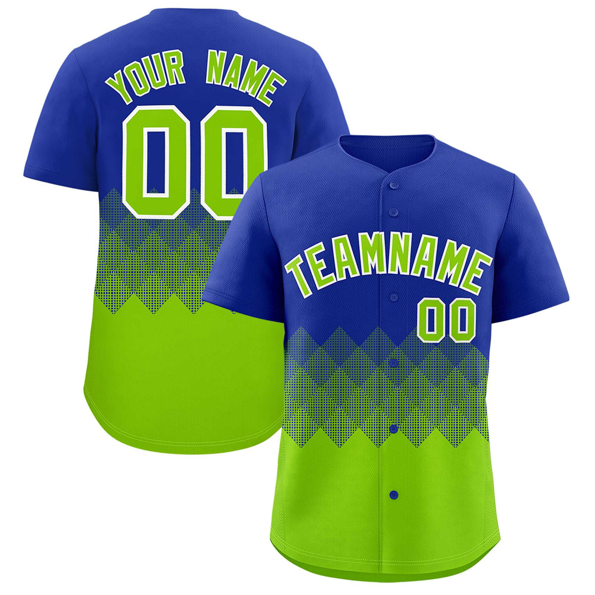 Custom Royal Neon Green Grid Blur Pattern Authentic Baseball Jersey