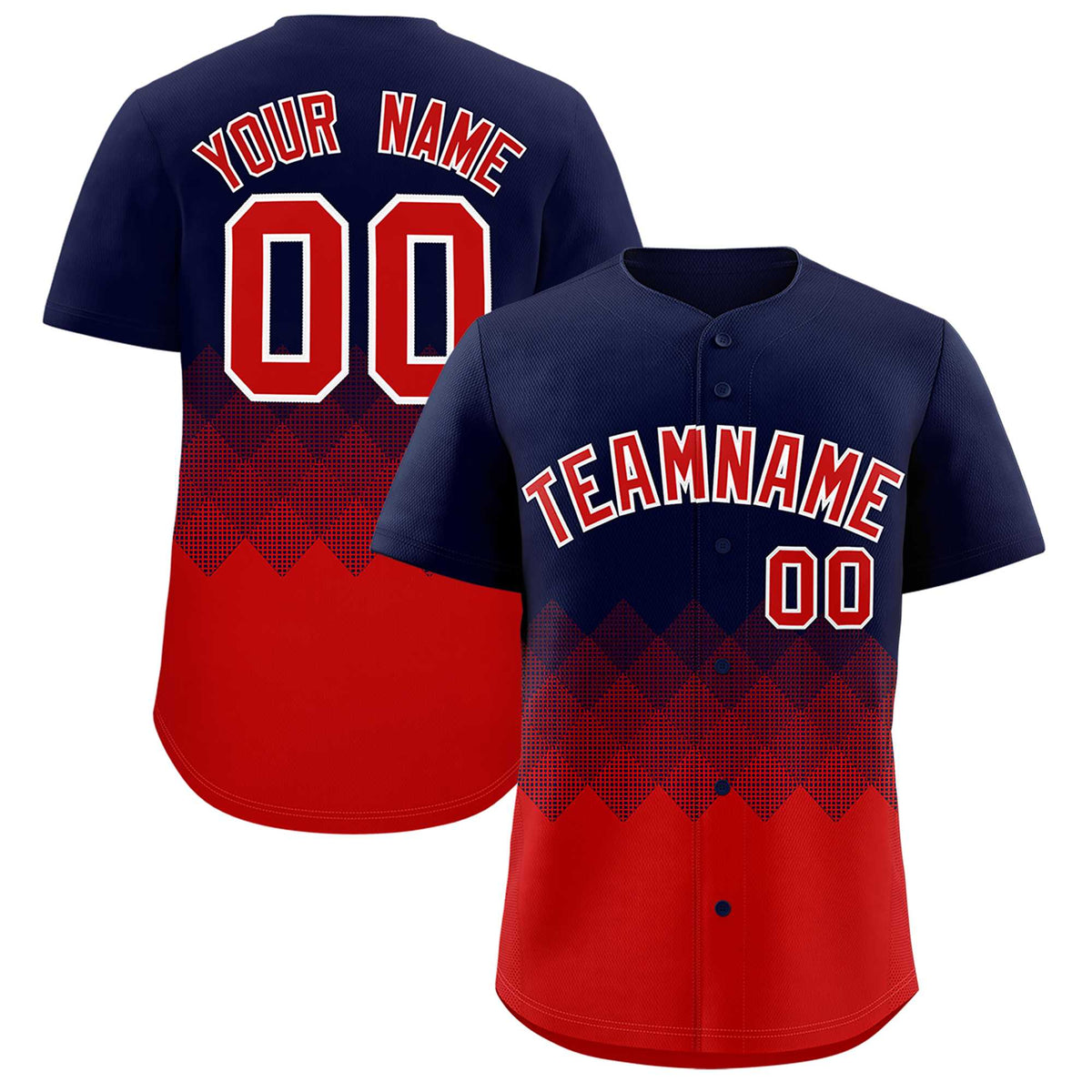 Custom Navy Red Grid Blur Pattern Authentic Baseball Jersey