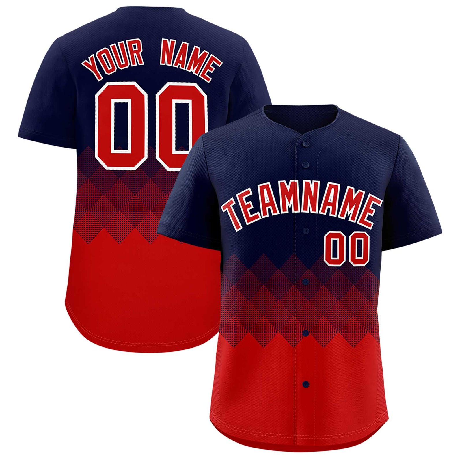 Custom Navy Red Grid Blur Pattern Authentic Baseball Jersey