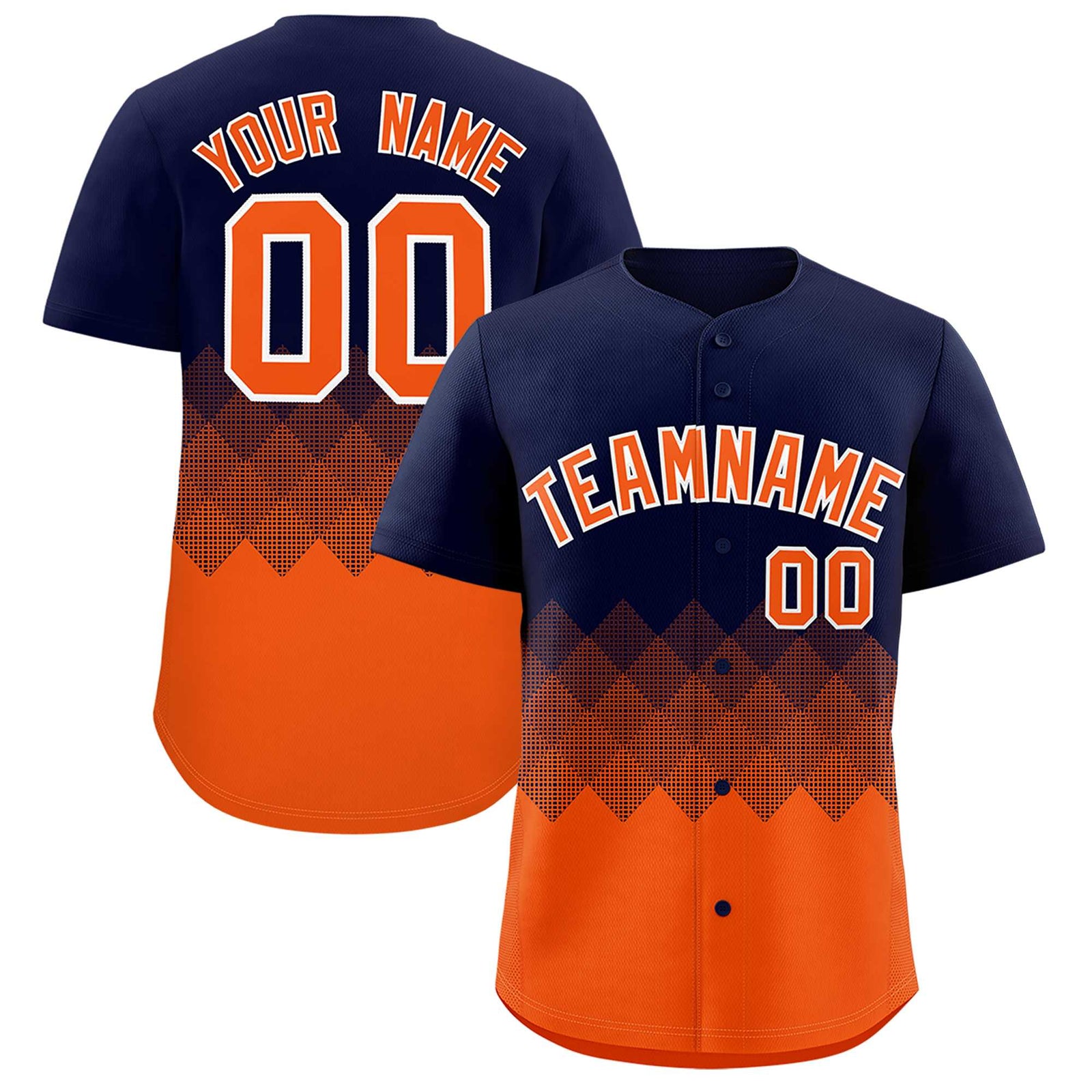 Custom Navy Orange Grid Blur Pattern Authentic Baseball Jersey