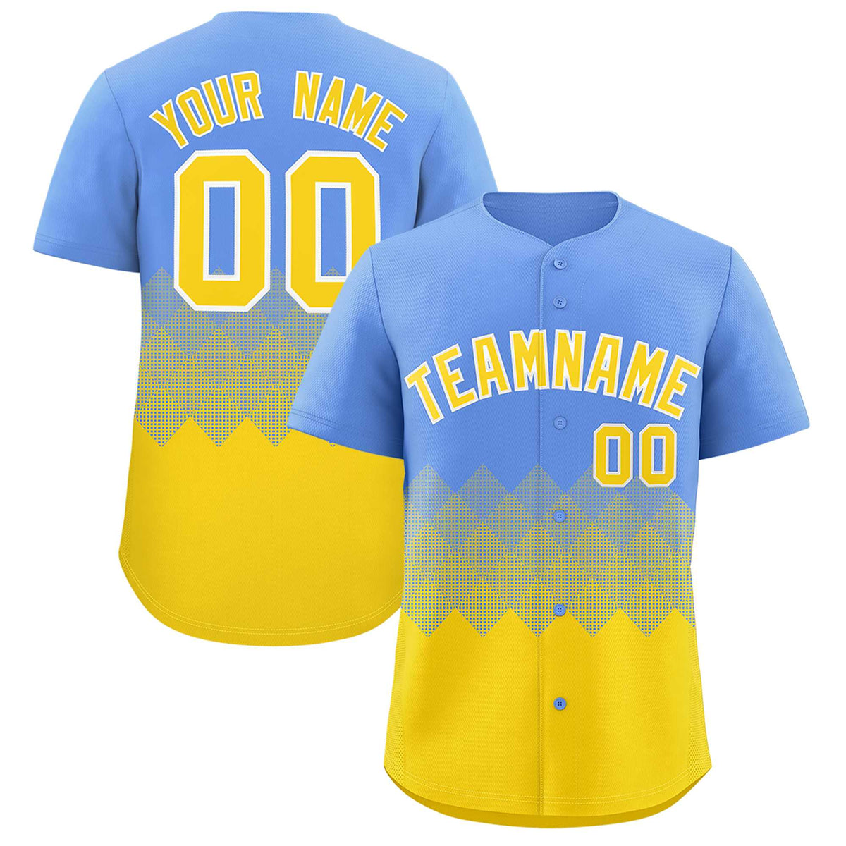 Custom Light Blue Gold Grid Blur Pattern Authentic Baseball Jersey