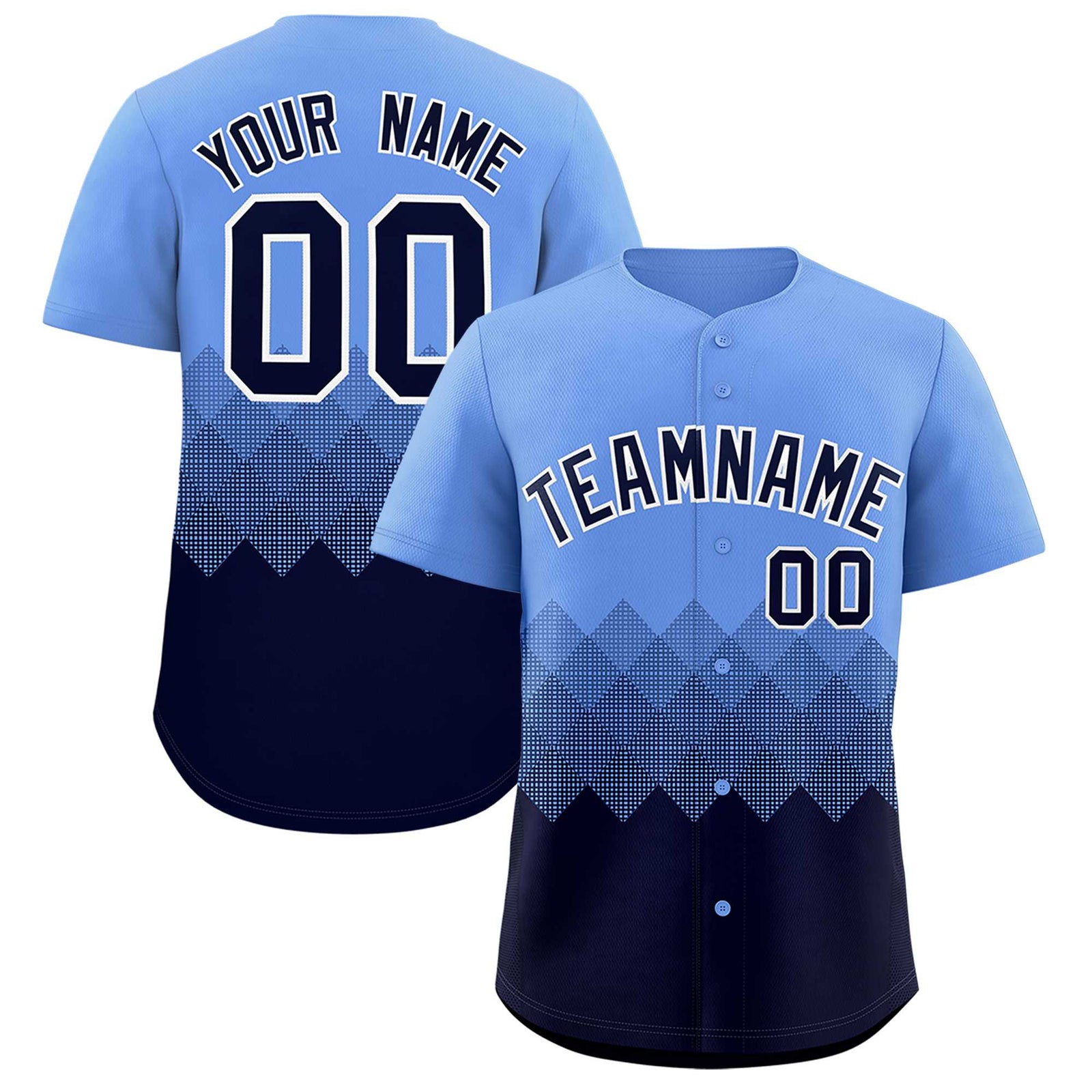 Custom Light Blue Navy Grid Blur Pattern Authentic Baseball Jersey
