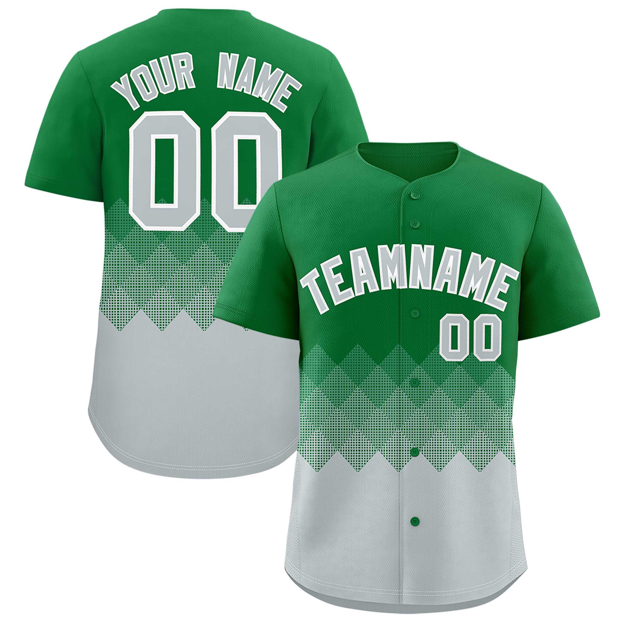 Custom Kelly Green Silver Grid Blur Pattern Authentic Baseball Jersey