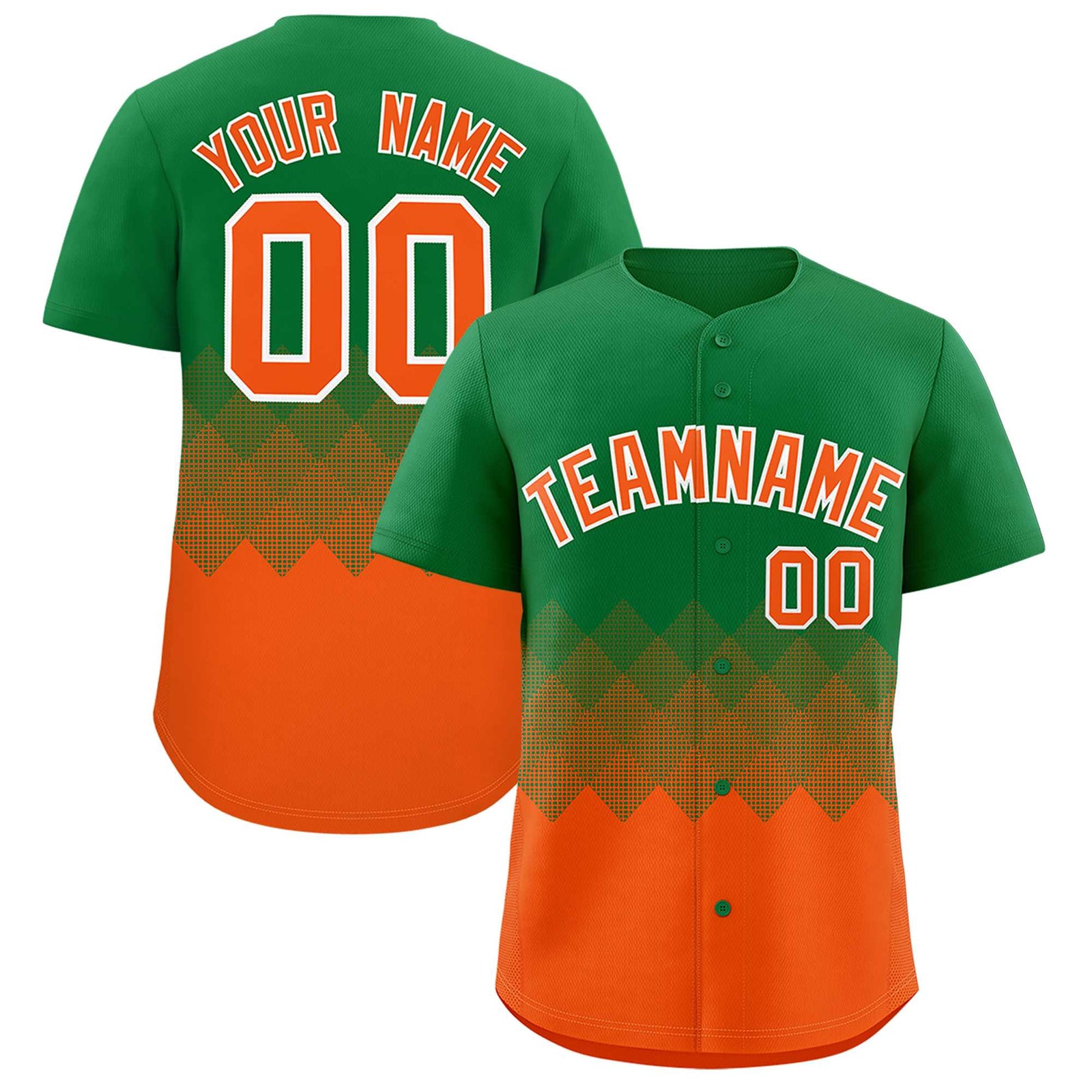 Custom Kelly Green Orange Grid Blur Pattern Authentic Baseball Jersey