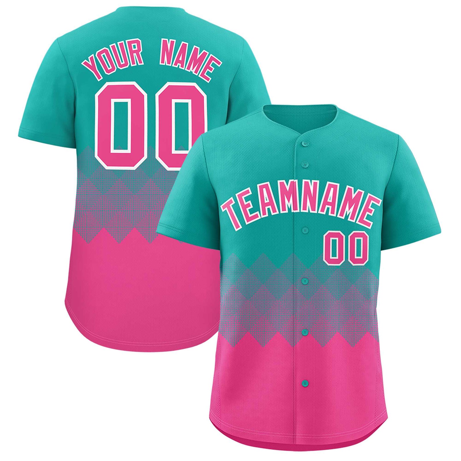 Custom Aqua Pink Grid Blur Pattern Authentic Baseball Jersey