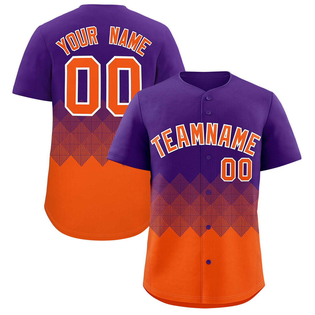 Custom Purple Orange Grid Blur Pattern Authentic Baseball Jersey
