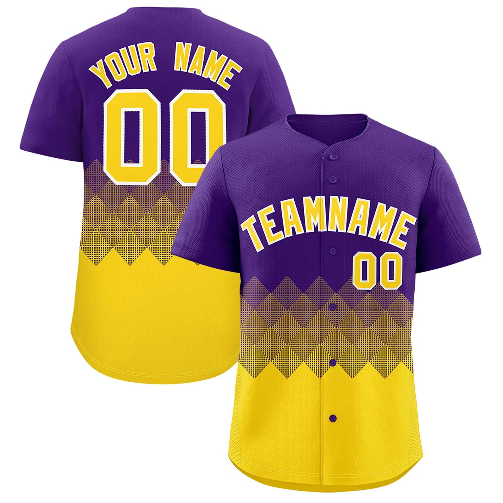 Custom Purple Gold Grid Blur Pattern Authentic Baseball Jersey