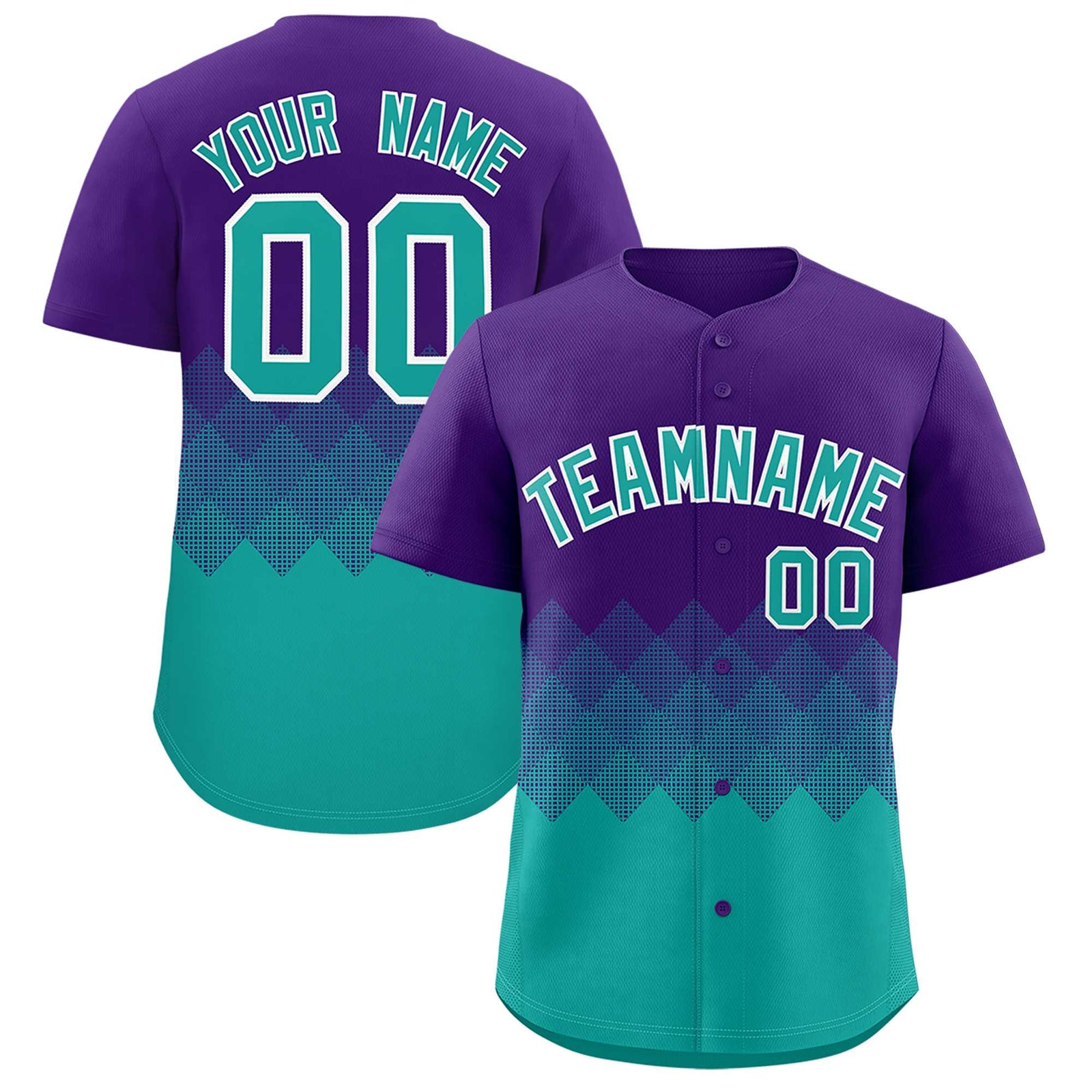 Custom Purple Aqua Grid Blur Pattern Authentic Baseball Jersey