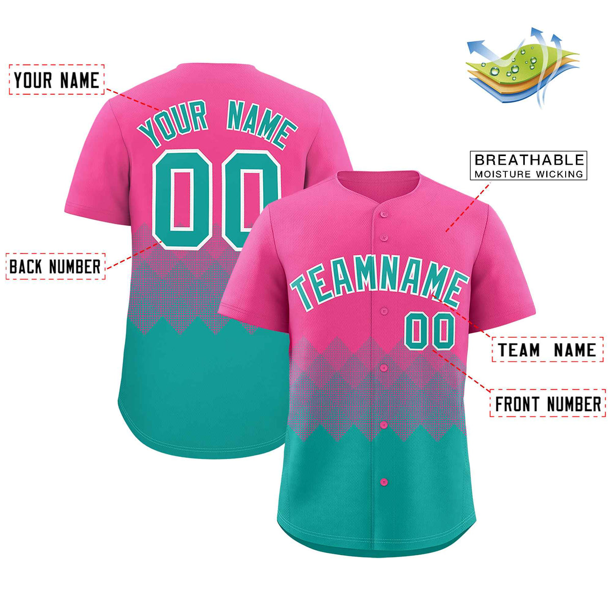 Custom Pink Aqua Grid Blur Pattern Authentic Baseball Jersey