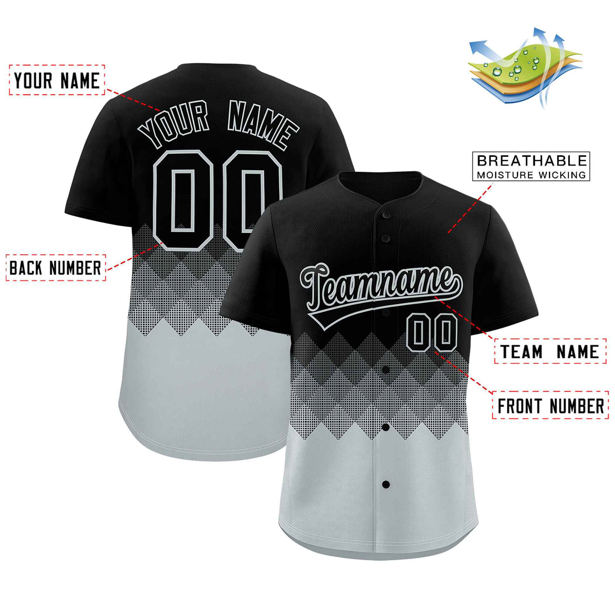Custom Black Silver Grid Blur Pattern Authentic Baseball Jersey