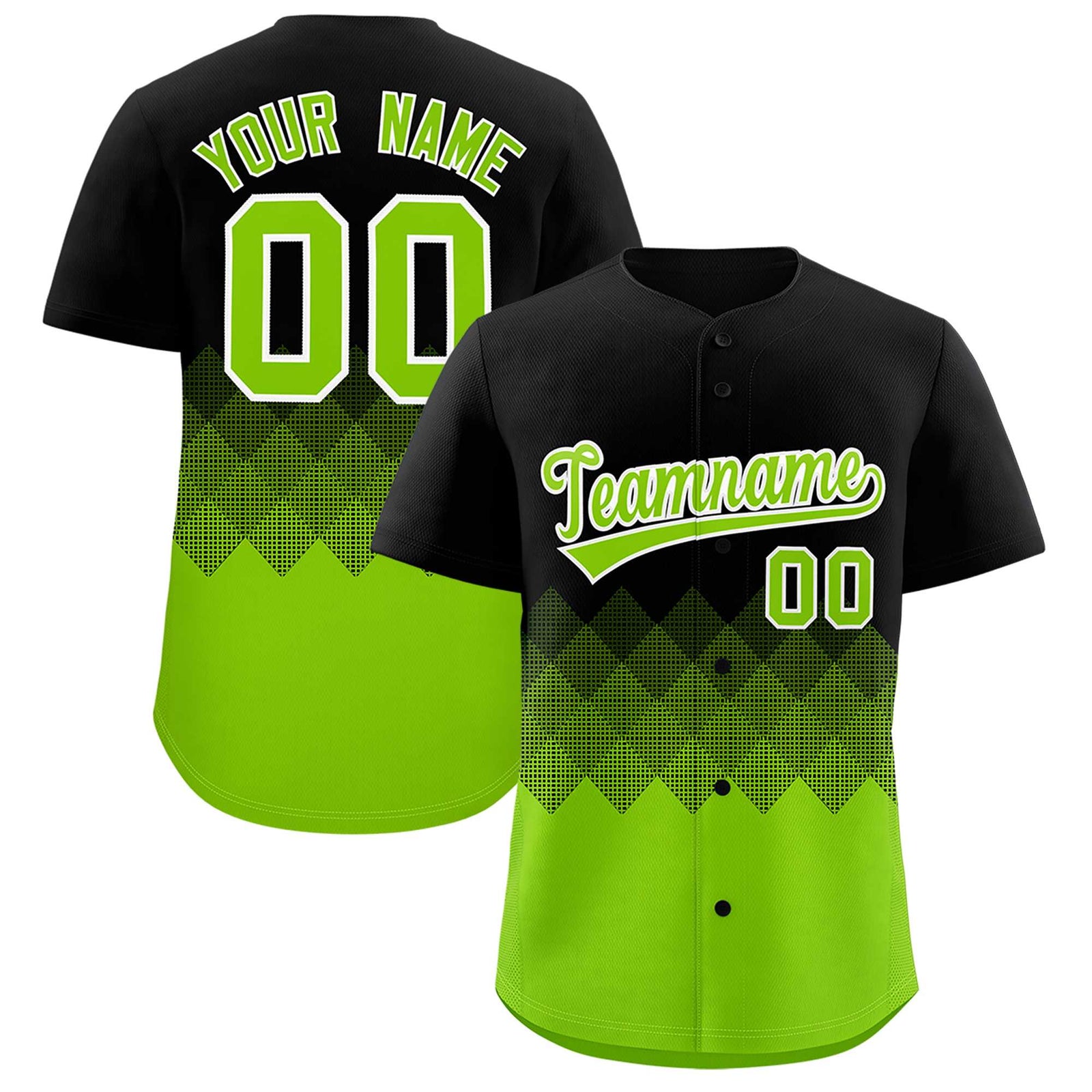 Custom Black Neon Green Grid Blur Pattern Authentic Baseball Jersey