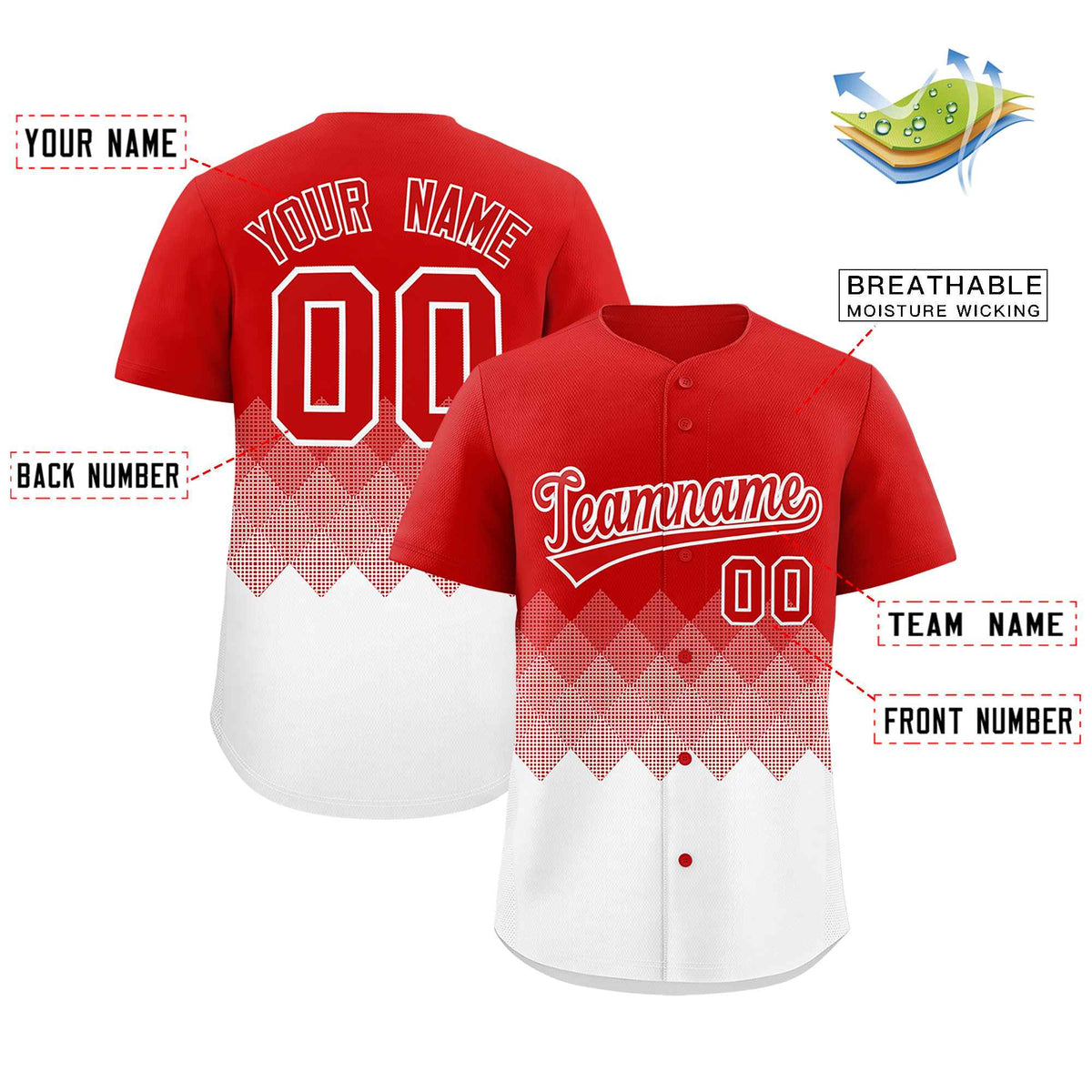 Custom Red White Grid Blur Pattern Authentic Baseball Jersey