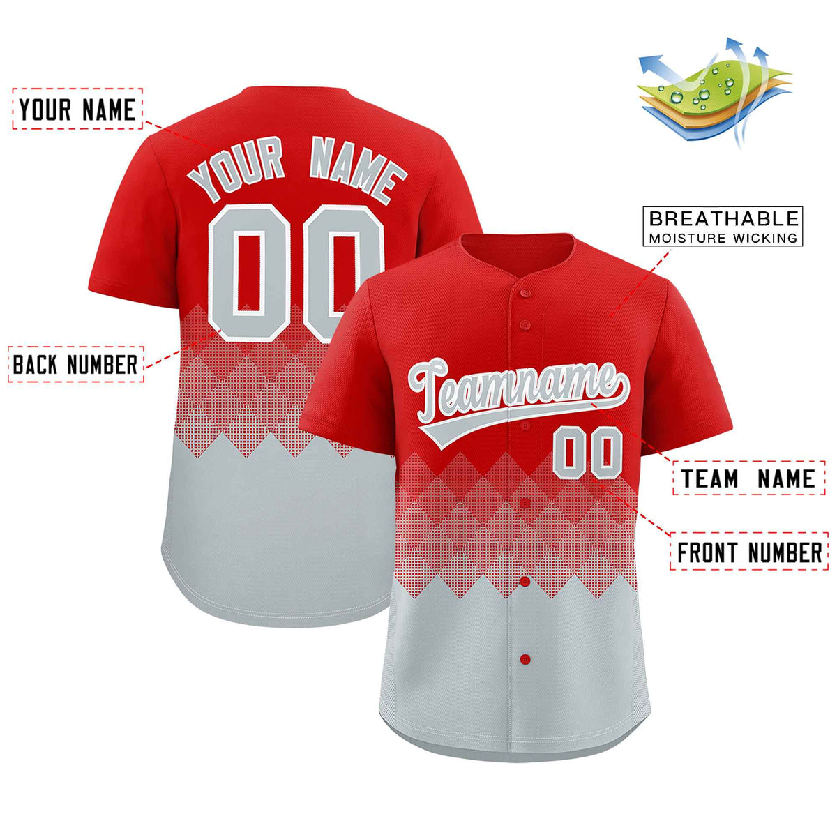 Custom Red Silver Grid Blur Pattern Authentic Baseball Jersey