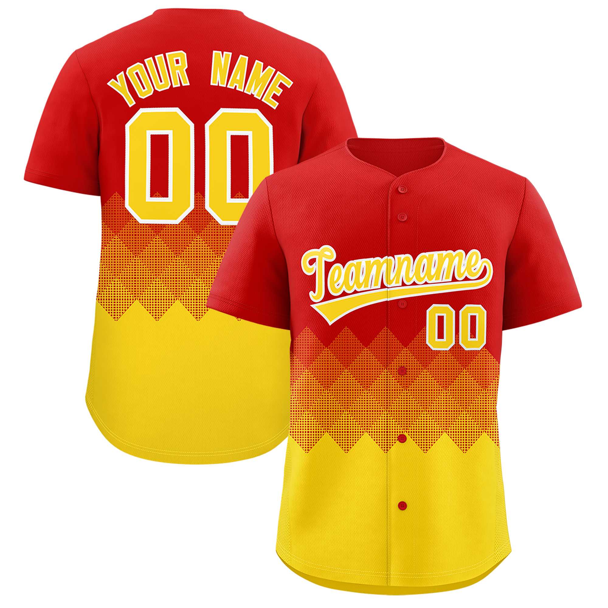 Custom Red Gold Grid Blur Pattern Authentic Baseball Jersey