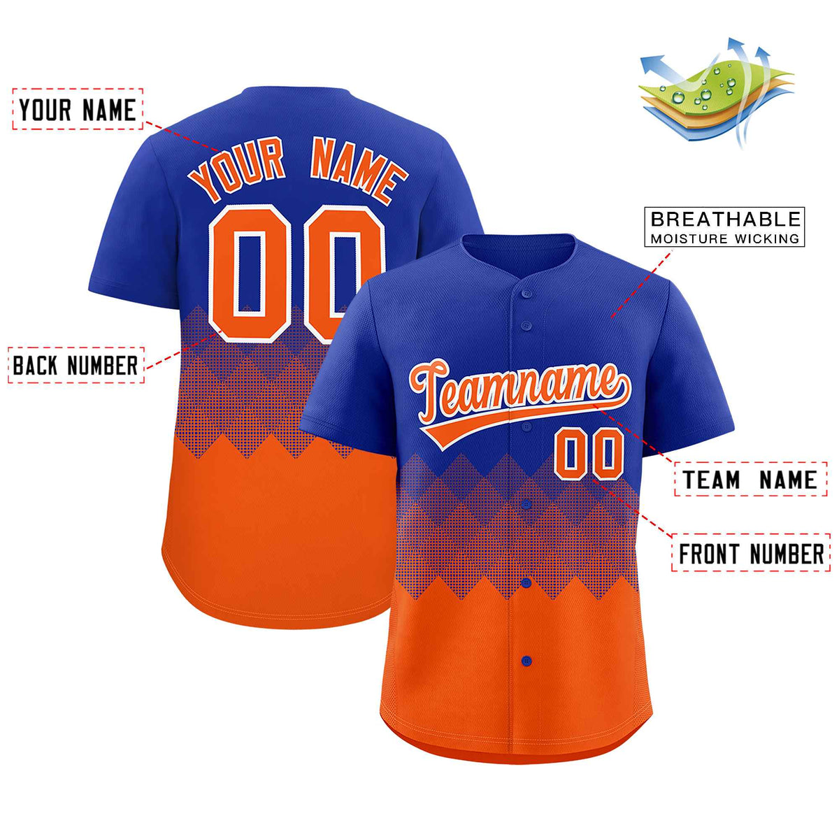 Custom Royal Orange Grid Blur Pattern Authentic Baseball Jersey