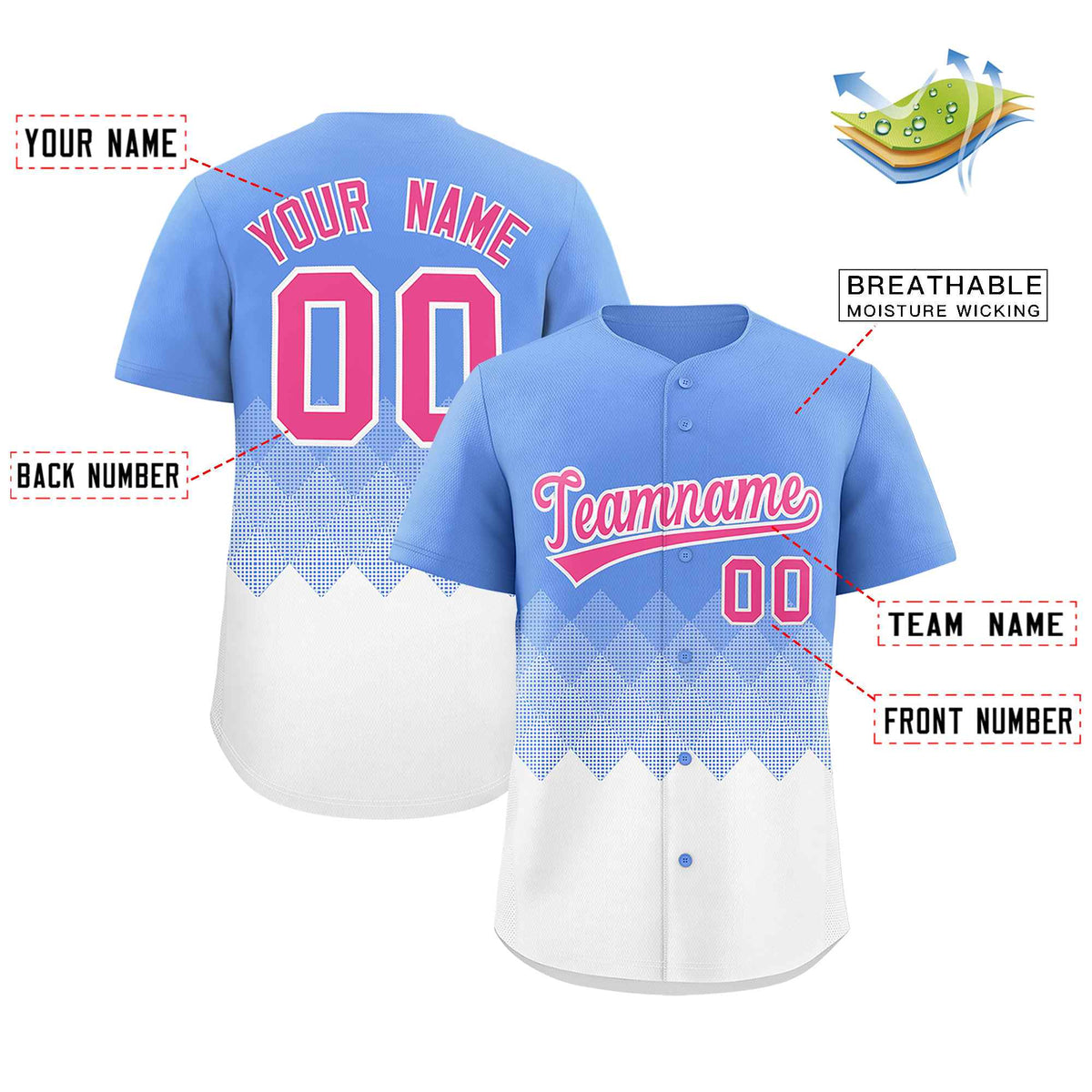 Custom Light Blue White Grid Blur Pattern Authentic Baseball Jersey