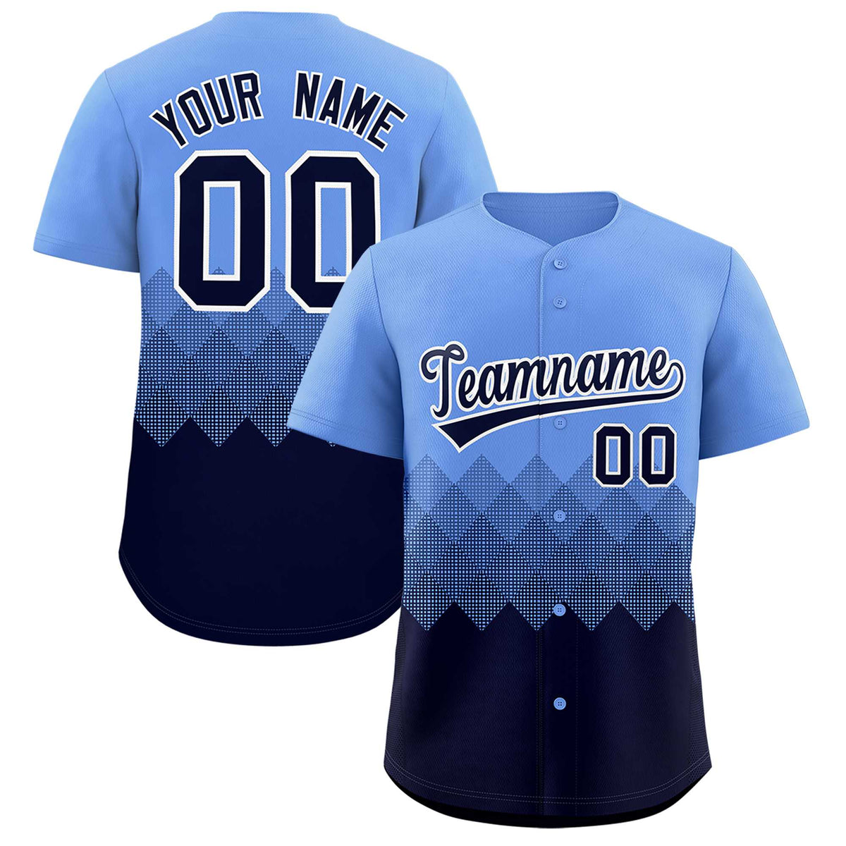 Custom Light Blue Navy Grid Blur Pattern Authentic Baseball Jersey