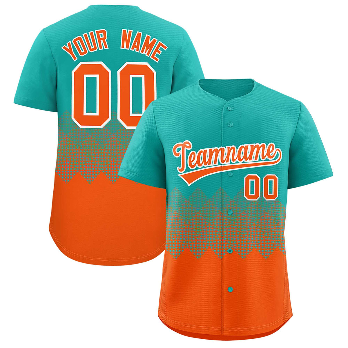 Custom Aqua Orange Grid Blur Pattern Authentic Baseball Jersey