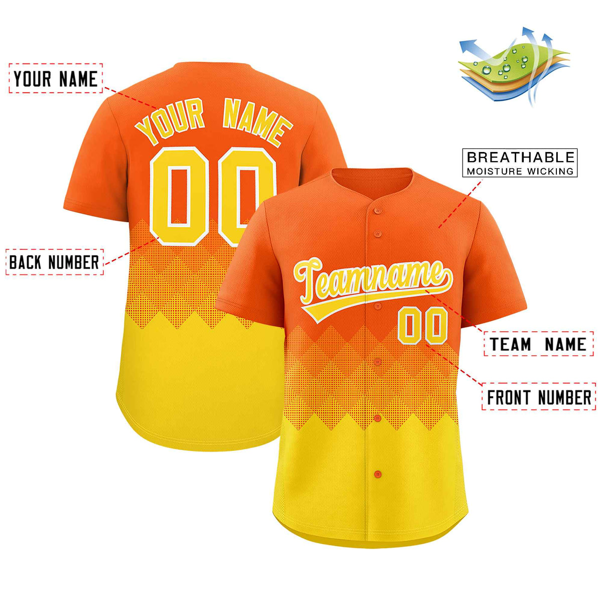 Custom Orange Gold Grid Blur Pattern Authentic Baseball Jersey