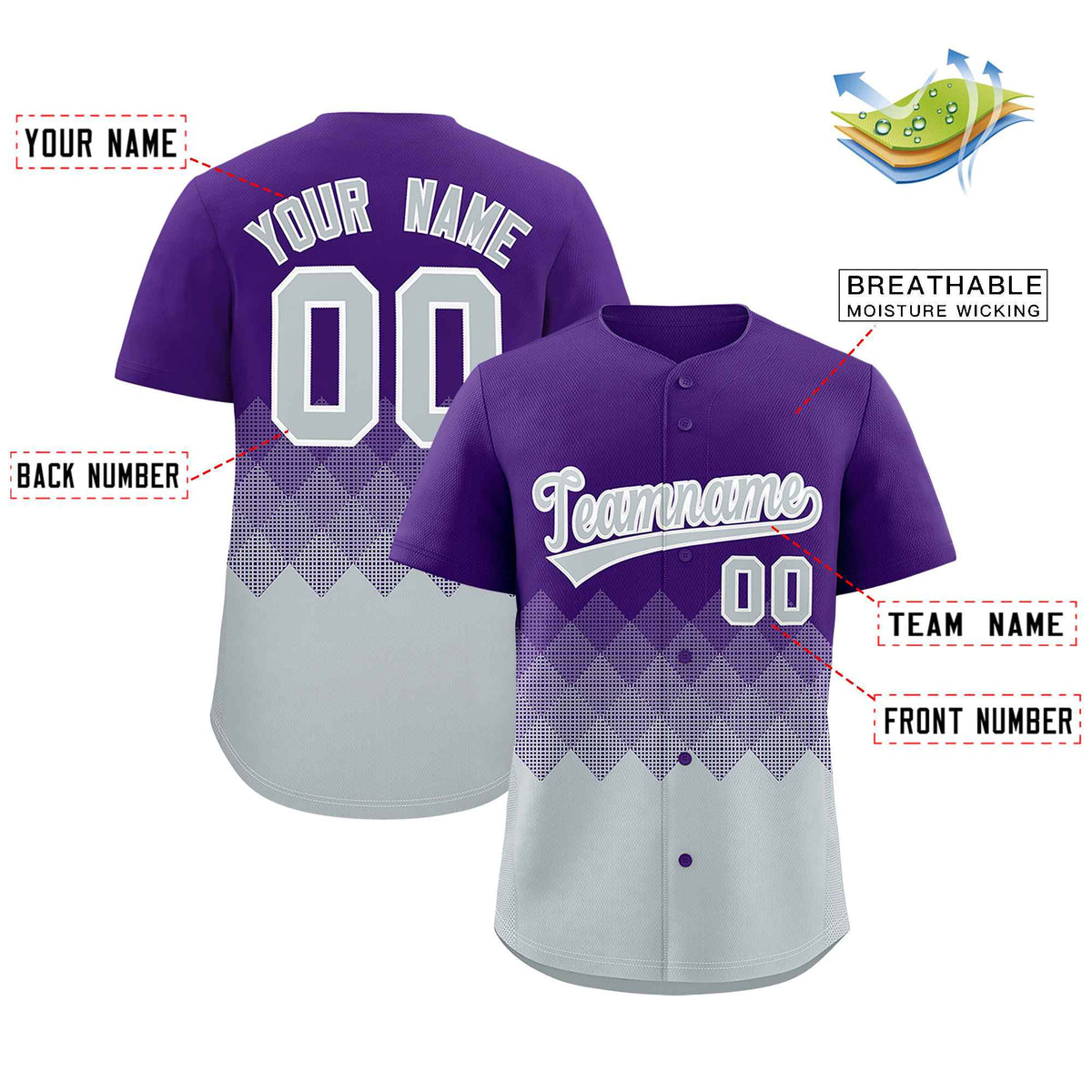 Custom Purple Silver Grid Blur Pattern Authentic Baseball Jersey