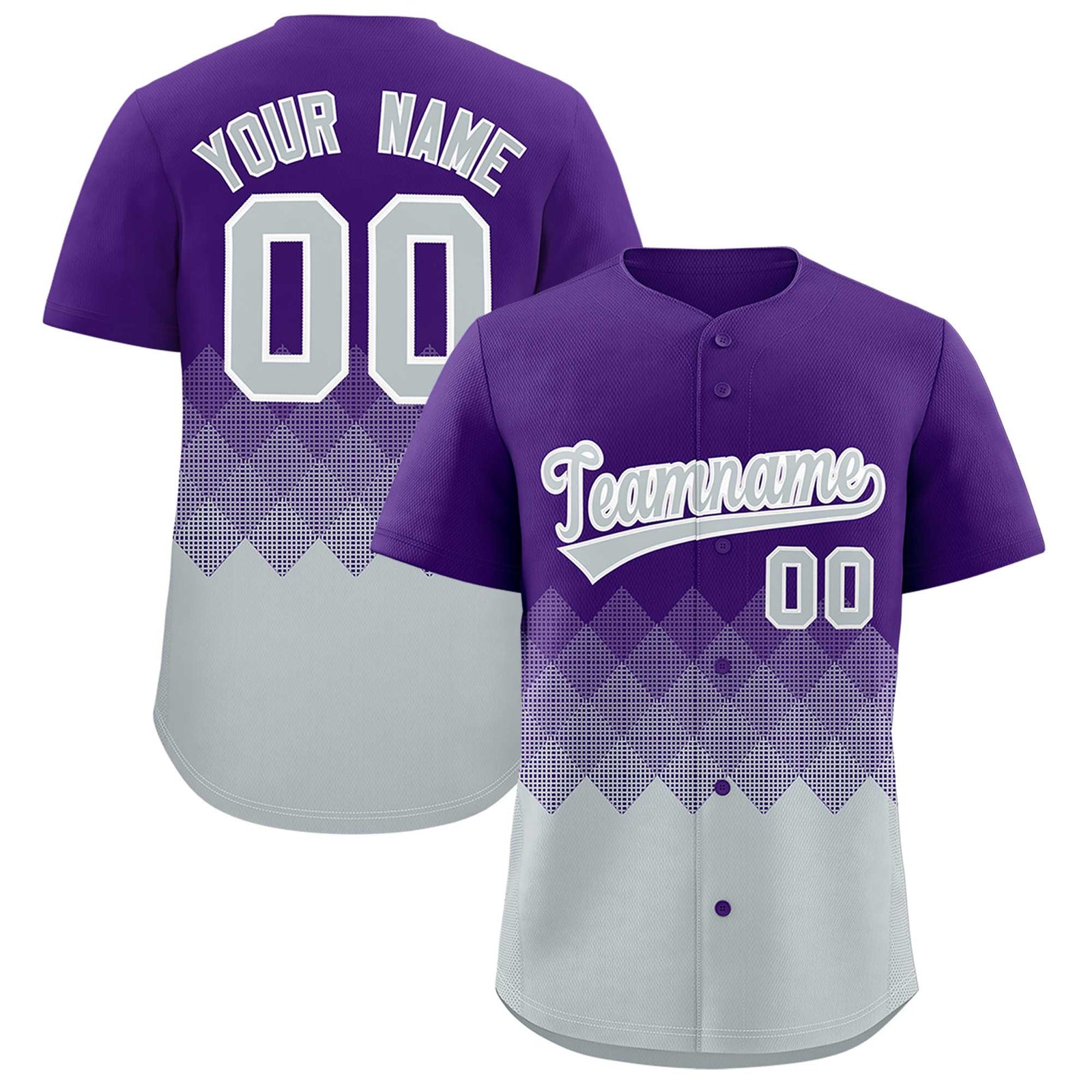 Custom Purple Silver Grid Blur Pattern Authentic Baseball Jersey